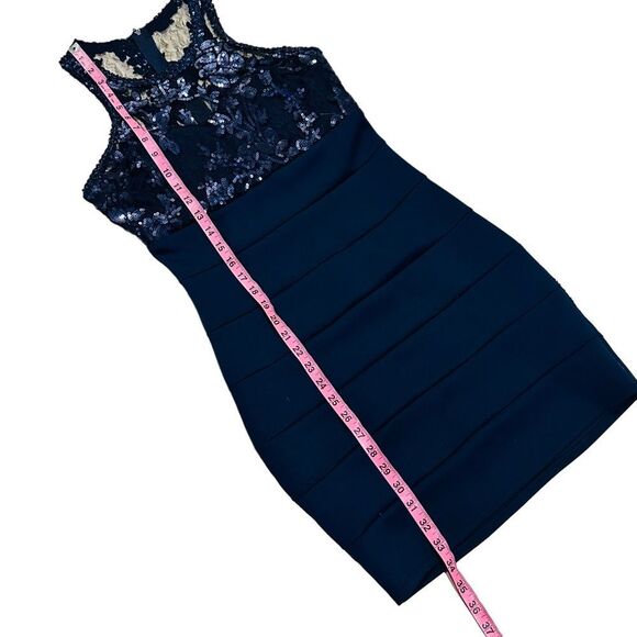Sequin Hearts Navy Blue Sequin Bodycon Midi Dress - Size 7 - Picture 12 of 16